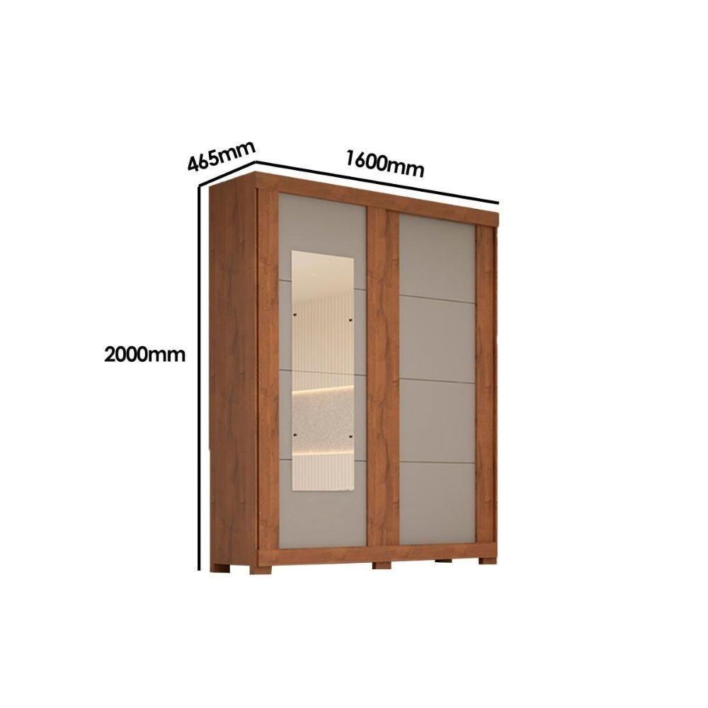 Guarda Roupa 2 Portas De Correr E 2 Gavetas C/ Espelho Helena Flex Nature/nature Ou Off White - Acp - 2