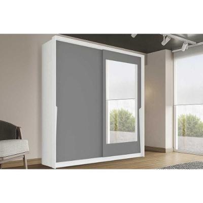 Guarda Roupa 2 Portas De Correr (1 C/ Espelho) E 2 Gavetas Porto Branco/cinza - Politorno