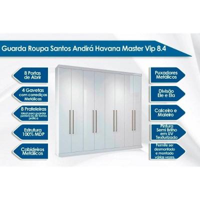 Kit Guarda Roupa Casal e Cômoda QC131 8 Portas de Bater 4 Gavetas Branco Santos Andirá