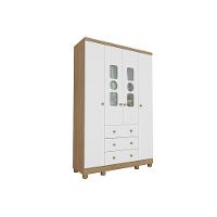 Guarda Roupa 4 Portas C/ (2 Cristal) E 3 Gavetas Tedy Branco/carvalho - Peroba - 1