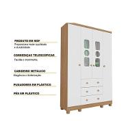 Guarda Roupa 4 Portas C/ (2 Cristal) E 3 Gavetas Tedy Branco/carvalho - Peroba - 2