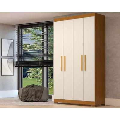 Guarda Roupa Solteiro Lana 4 Portas de Bater 2 Gavetas Cinamomo-off White MDF ACP Móveis