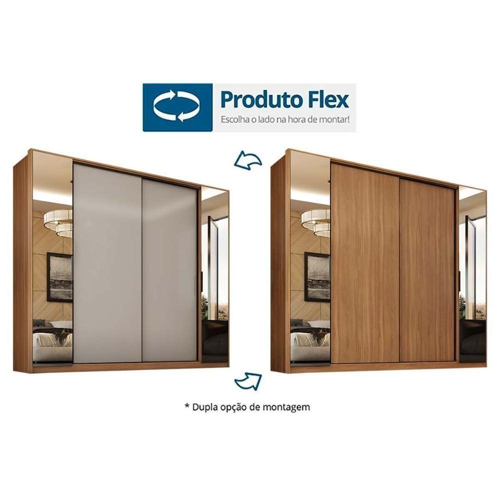 Guarda Roupa 4 Portas (2 De Correr E 2 De Giro C/ Espelho) E 4 Gavetas Laredo Flex Nogueira/nogueira Ou Nude - Demóbile - 2