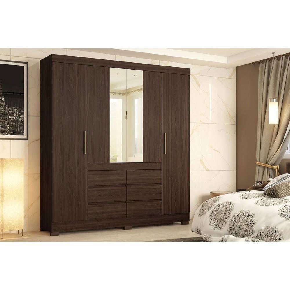 Guarda Roupa 4 Portas (2 C/ Espelho) E 6 Gavetas Cádis Cafe Touch - Demóbile - 1