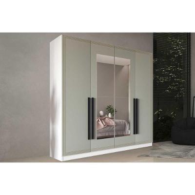 Guarda Roupa 4 Portas (2 C/ Espelho) E 4 Gavetas Valência Branco/verde - Politorno
