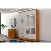 Guarda Roupa 4 Portas (2 C/ Espelho) E 3 Gavetas C/ Pés Encanto/berlim Cumaru/fendi 25 - Novo Horizonte - 1