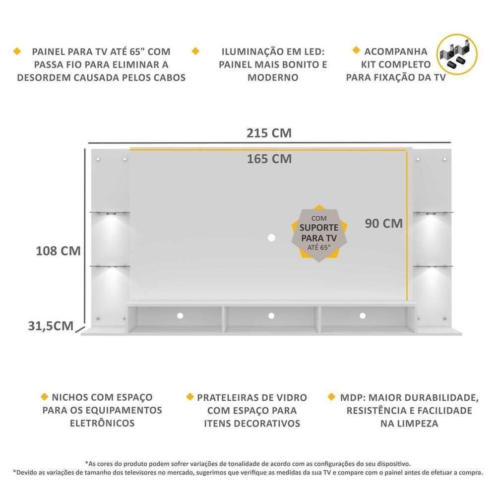 Painel Com Suporte Tv 65" E 4 Leds Vegas Premium Multimóveis V3674 Branco Branco - 6