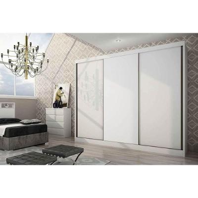 Guarda Roupa Casal Sollo-Logan Neve 3 Portas de Correr 8 Gavetas Neve MDF Móveis Novo