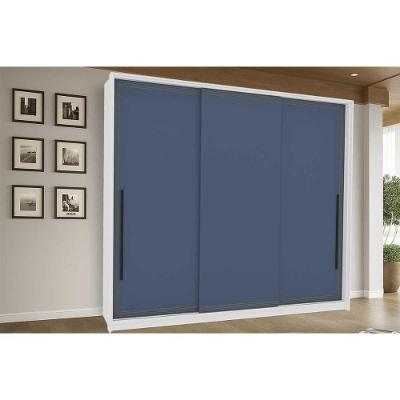 Guarda Roupa 3 Portas De Correr E 4 Gavetas Valência Branco/azul - Politorno