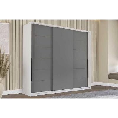 Guarda Roupa 3 Portas De Correr E 4 Gavetas Lisboa Branco/cinza - Politorno