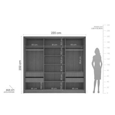 Guarda Roupa Casal Porto 3 Portas de Correr 4 Gavetas Branco MDF-MDP Politorno