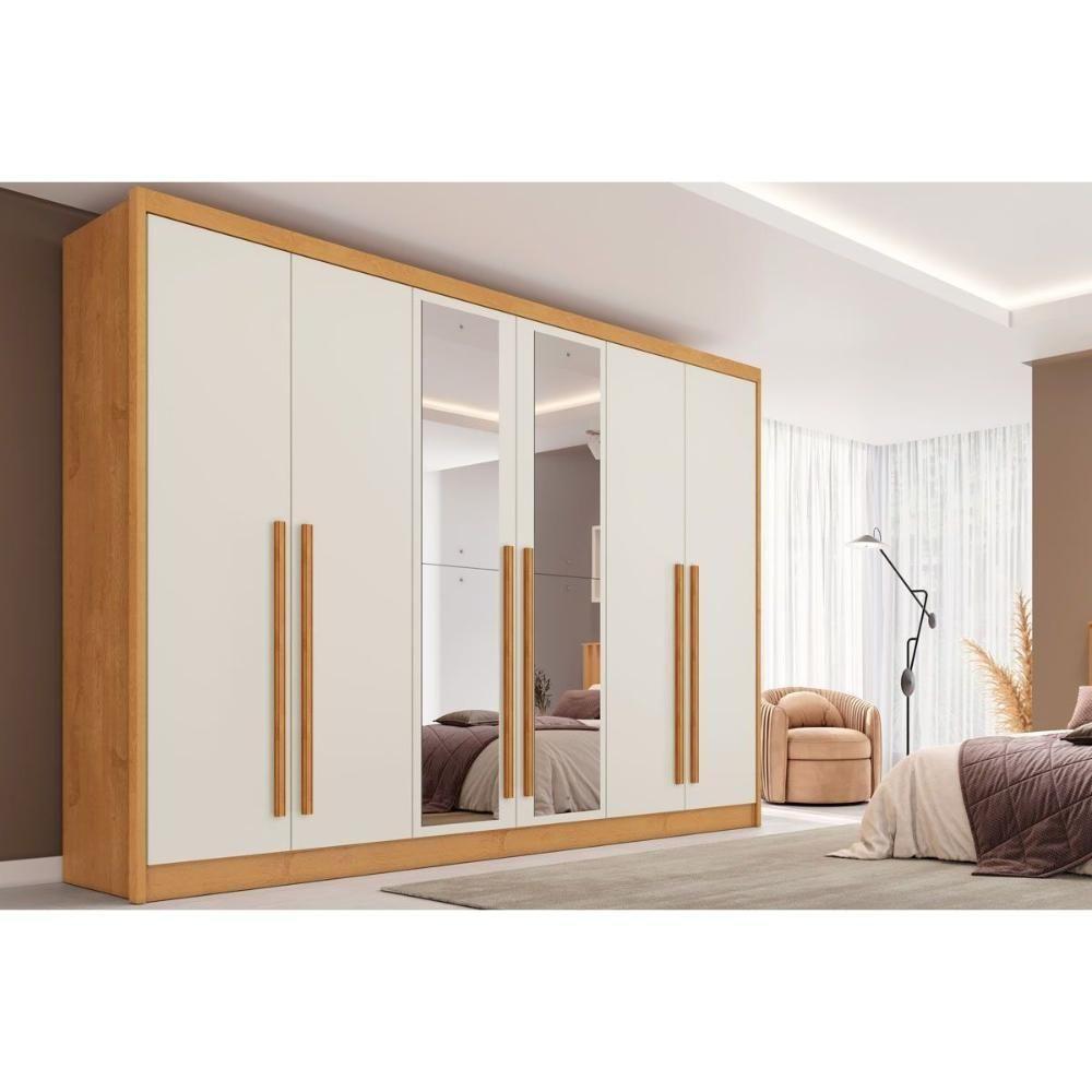 Guarda Roupa 6 Portas (2 C/ Espelho) E 6 Gavetas Valencia Peroba/off White - Europa - 1