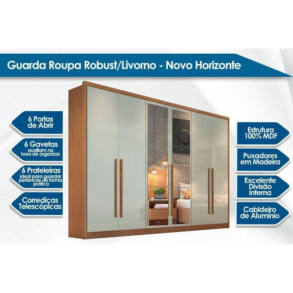 Guarda Roupa 6 Portas (2 C/ Espelho) E 6 Gavetas Robust/livorno Neve - Novo Horizonte - 2