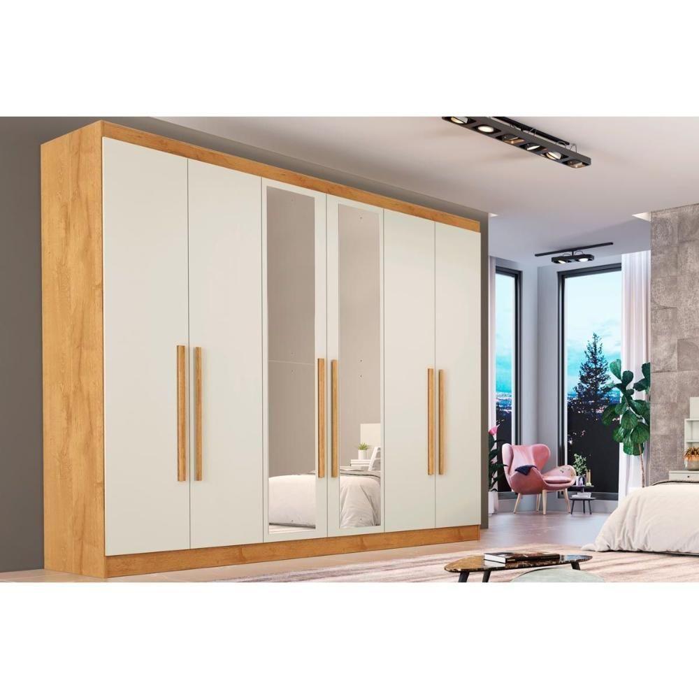 Guarda Roupa 6 Portas (2 C/ Espelho) E 6 Gavetas Oslo Peroba/off White - Europa - 1
