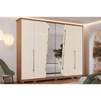 Guarda Roupa 6 Portas (2 C/ Espelho) E 6 Gavetas C/ Pés Dubai Nature/off White - Henn - 1