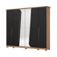 Guarda Roupa 6 Portas (2 C/ Espelho) E 6 Gavetas C/ Pés Dubai Nature/off White - Henn