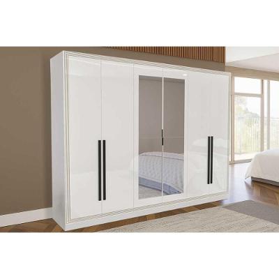 Guarda Roupa Casal Valência 6 Portas de Bater 4 Gavetas Branco Politorno