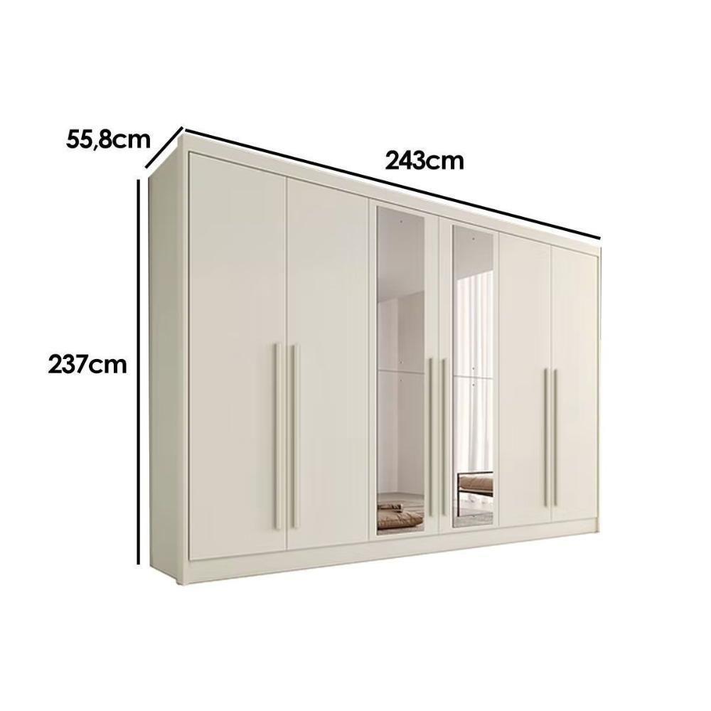 Guarda Roupa 6 Portas (2 C/ Espelho) E 4 Gavetas Alba Plus Off White/peroba - Europa - 2