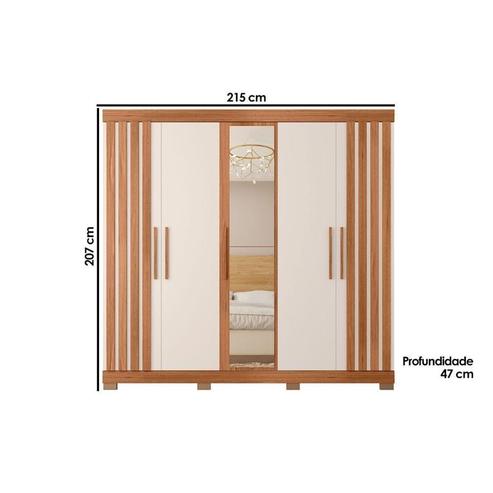 Guarda Roupa 5 Portas E 2 Gavetas C/ Espelho Sophia Lux Freijo/off White - Caemmun - 2