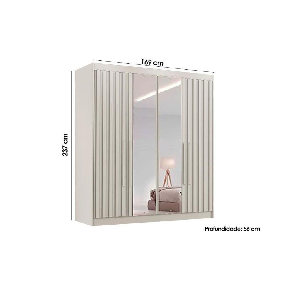 Guarda Roupa 4 Portas Ripadas (2 C/ Espelho) E 3 Gavetas Potente Off White - Europa - 3