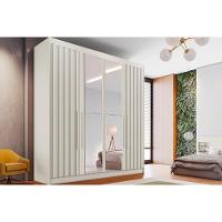 Guarda Roupa 4 Portas Ripadas (2 C/ Espelho) E 3 Gavetas Potente Off White - Europa - 1
