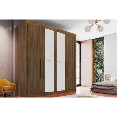 Guarda Roupa Solteiro Potente Braúna 4 Portas de Bater 3 Gavetas MDF Braúna Europa