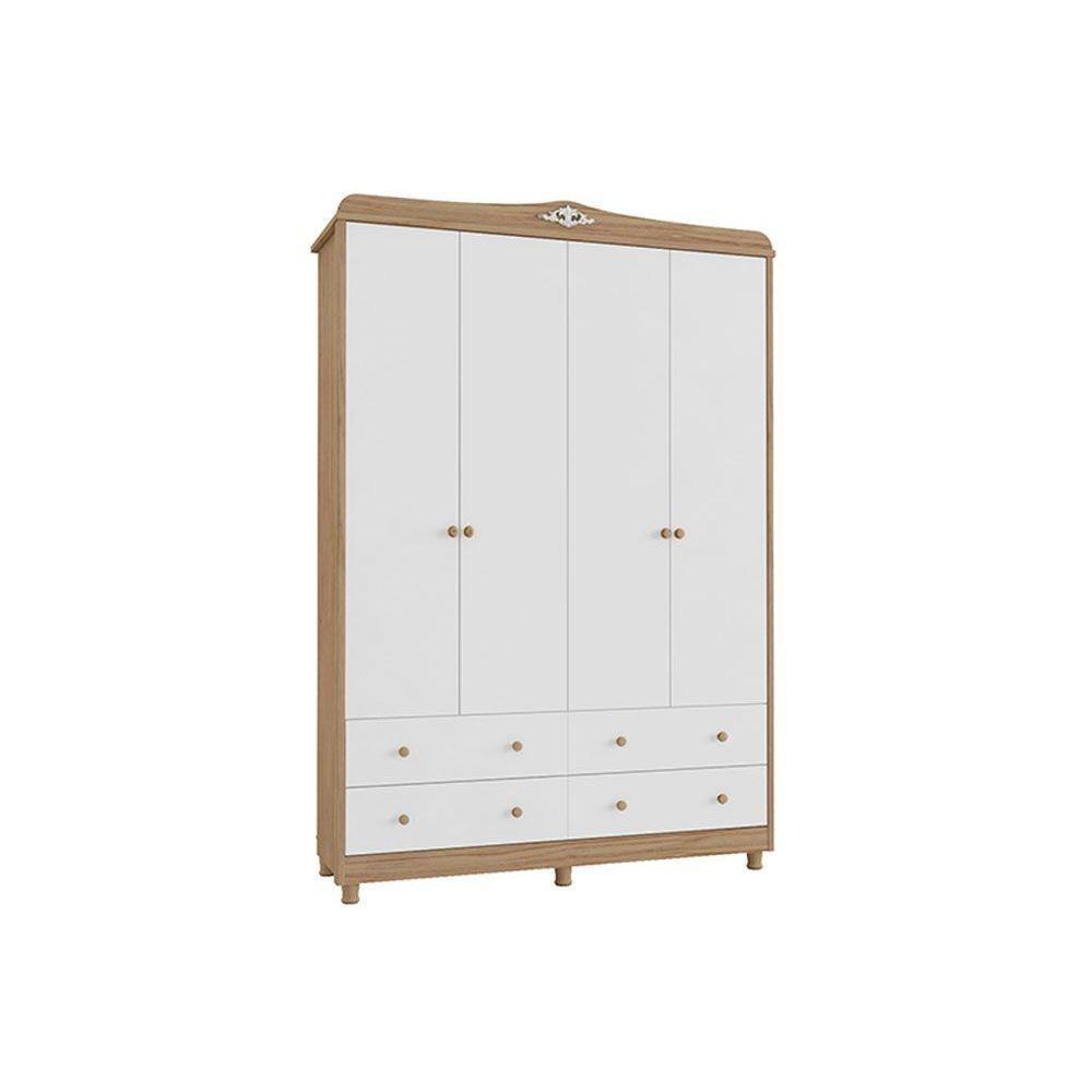 Guarda Roupa 4 Portas Elô C/ E 4 Gavetas Branco/carvalho - Peroba - 1