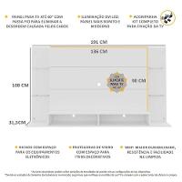 Painel Com Suporte Tv 60´´ e 2 Leds Prateleiras De Vidro