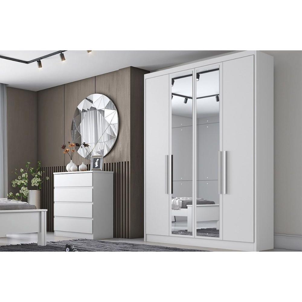 Guarda Roupa 4 Portas E 3 Gavetas C/ Espelho Moderni/sevilha Plus Neve - Novo Horizonte - 1