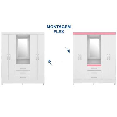 Guarda Roupa Solteiro 4 Portas de Abrir 3 Gavetas Blush MDP Demóbile