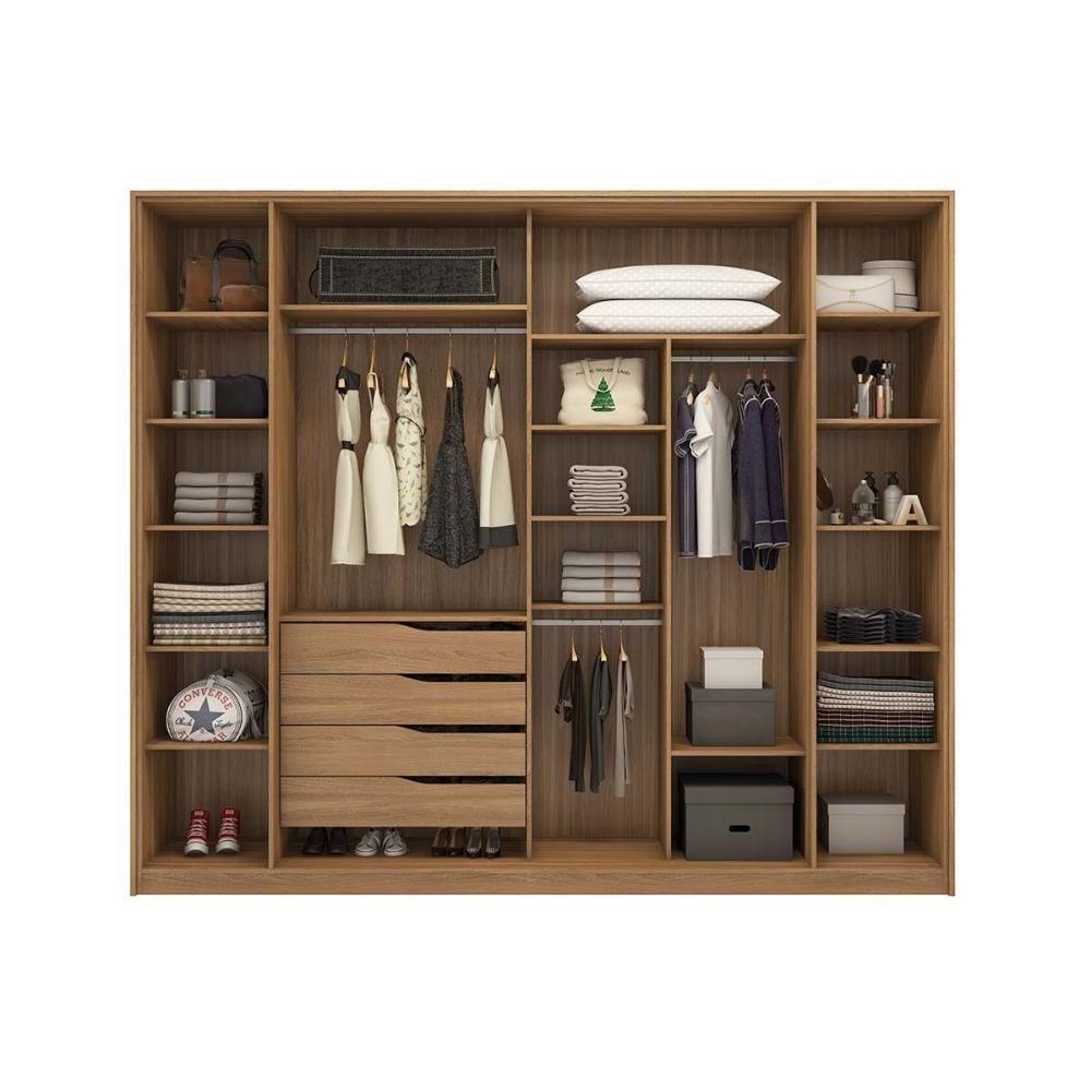 Guarda Roupa 4 Portas De Correr (2 C/ Vidros Reflecta) E 4 Gavetas Laredo Flex Nogueira/nogueira Ou Nude - Demóbile - 3