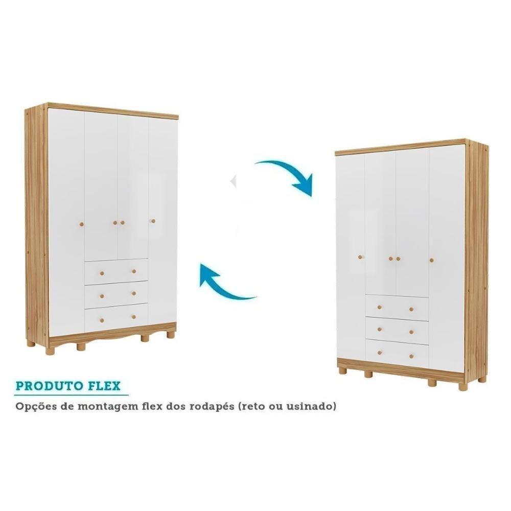 Guarda Roupa 4 Portas C/ E 3 Gavetas Júnior Branco - Peroba - 6