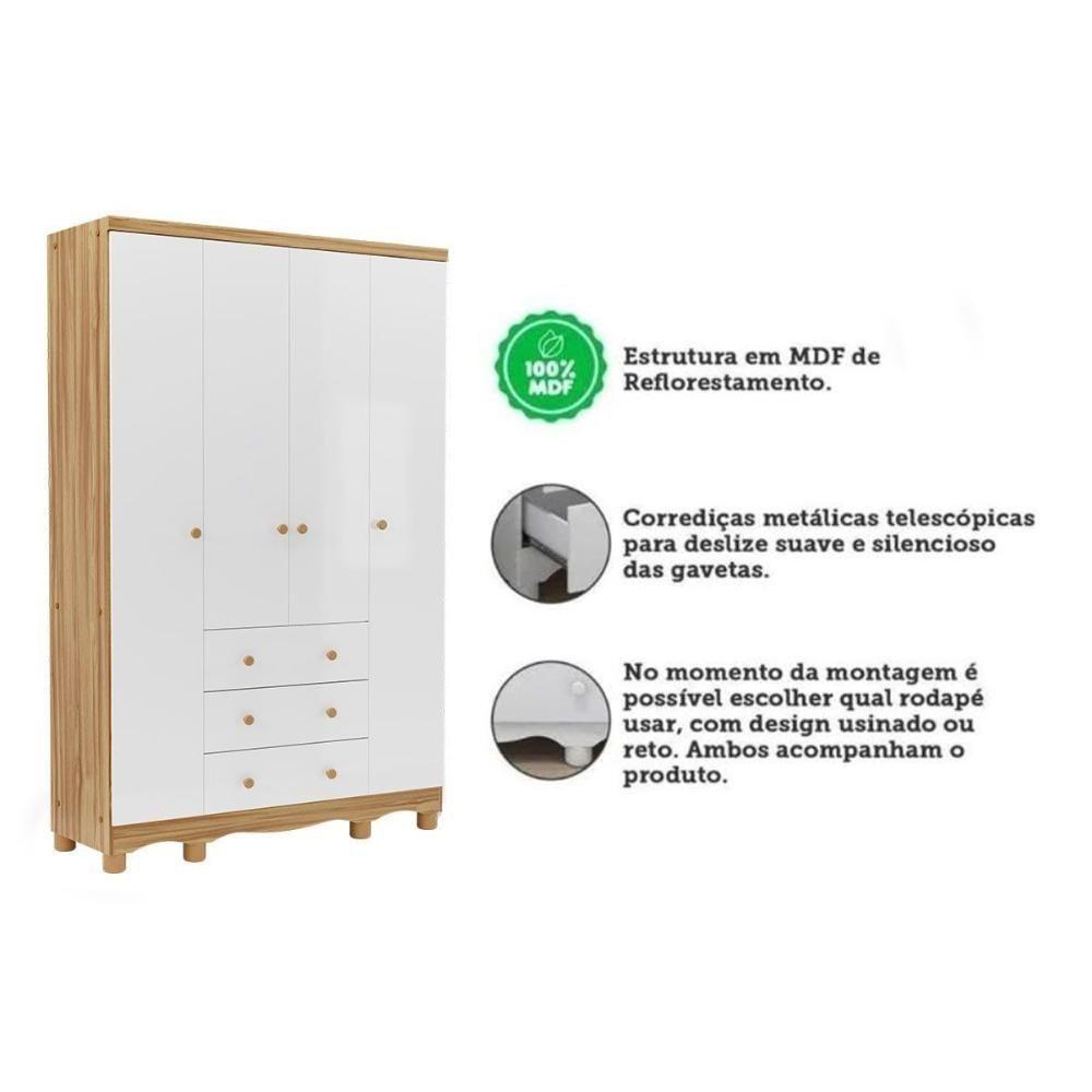 Guarda Roupa 4 Portas C/ E 3 Gavetas Júnior Branco - Peroba - 7