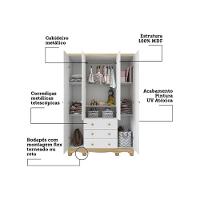 Guarda Roupa 4 Portas C/ E 3 Gavetas Júnior Branco - Peroba - 3