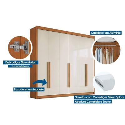 Guarda Roupa 6 Portas E 6 Gavetas Santiago Cinamomo/off White - Conquista