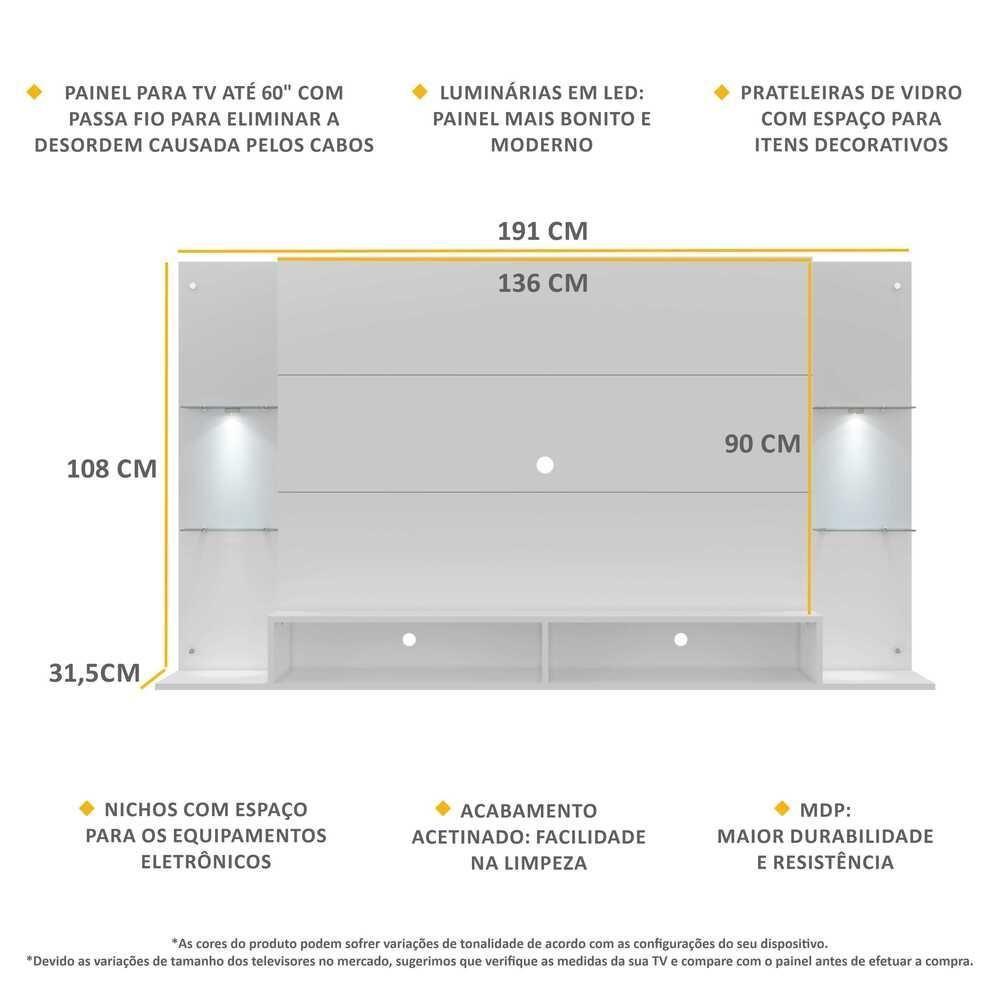 Painel Com 2 Leds Para Tv Até 60´´ Vegas Fg3394 Branco - 6