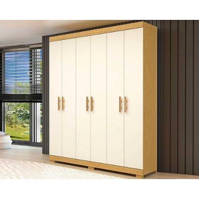 Guarda Roupa Casal Lana 6 Portas de Abrir 2 Gavetas Nature-Off White MDF ACP Móveis