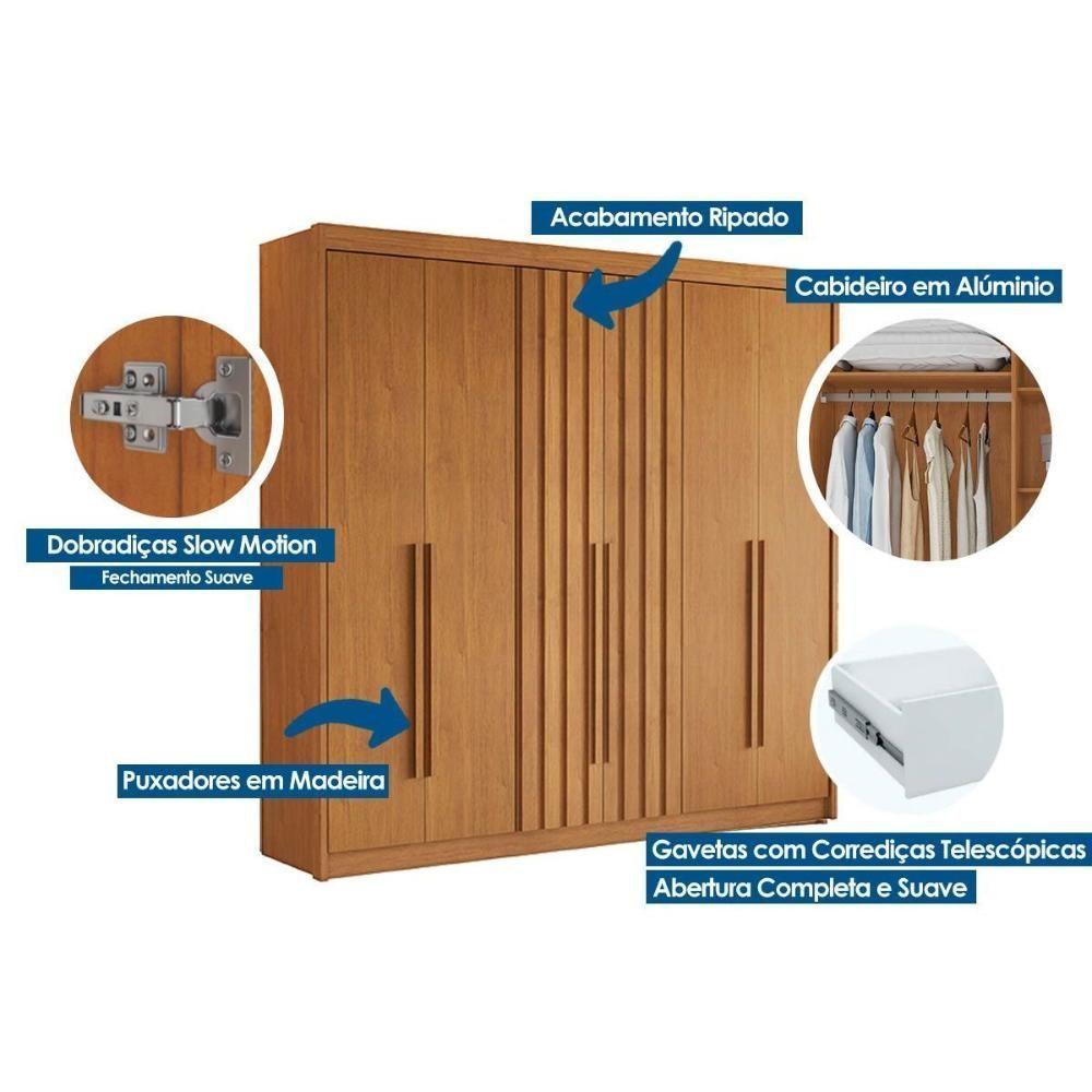 Guarda Roupa 6 Portas (2 Ripadas) E 6 Gavetas Portugal Cinamomo/off White - Conquista - 3