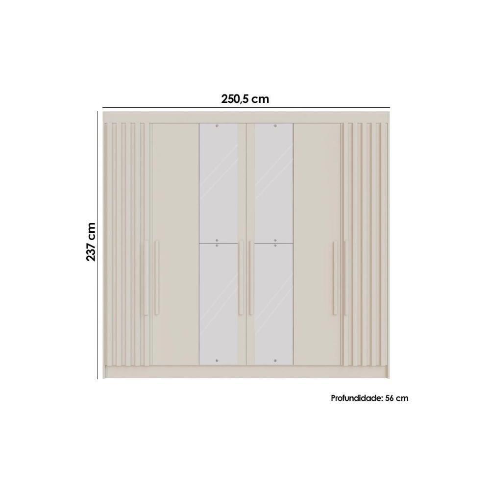 Guarda Roupa 6 Portas (2 Ripadas E 2 C/ Espelho) E 6 Gavetas Potente Braúna/off White - Europa - 2