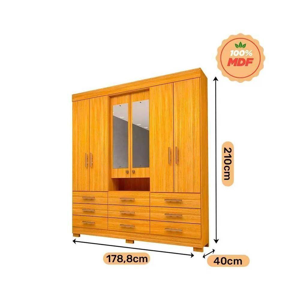 Guarda Roupa 6 Portas (2 C/ Espelho) E 9 Gavetas Débora Cinamomo/off White - Acp - 5