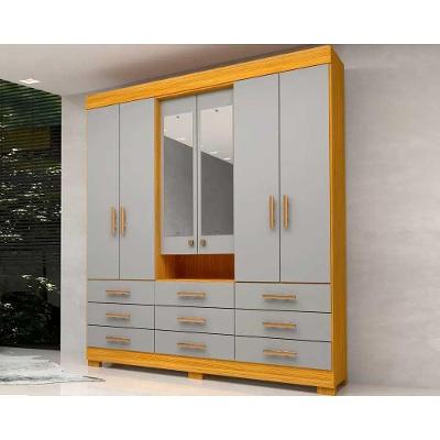 Guarda Roupa Casal Débora 6 Portas de Abrir 9 Gavetas Cinamomo MDF com Espelho ACP Móveis