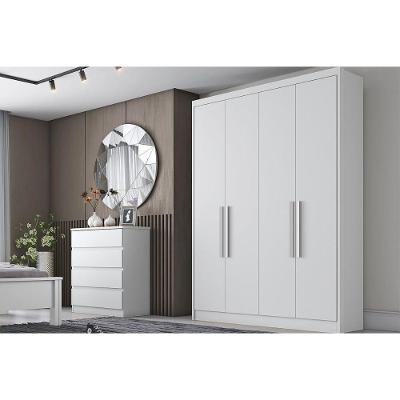 Guarda Roupa Solteiro Moderni-Sevilha Plus 4 Portas de Bater 3 Gavetas Neve MDF