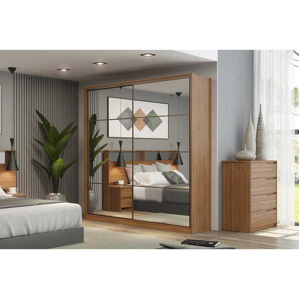 Guarda Roupa Casal 2 Portas De Correr C/ Espelho E 3 Gavetas Belga Amêndola Touch - Demóbile - 1