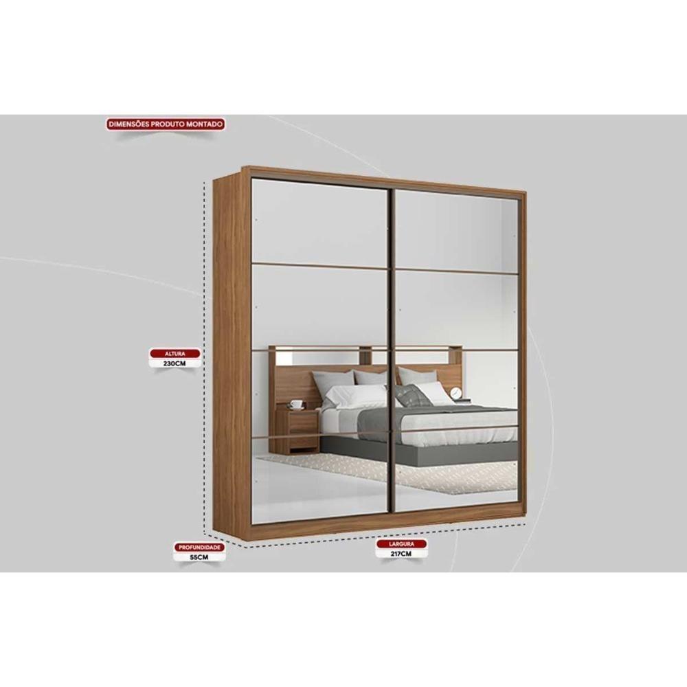 Guarda Roupa Casal 2 Portas De Correr C/ Espelho E 3 Gavetas Belga Amêndola Touch - Demóbile - 3
