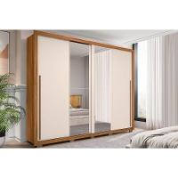 Guarda Roupa Casal 2 Portas De Correr C/ Espelho E 4 Gavetas Praticus Lux Freijo/off White - Caemmun - 1