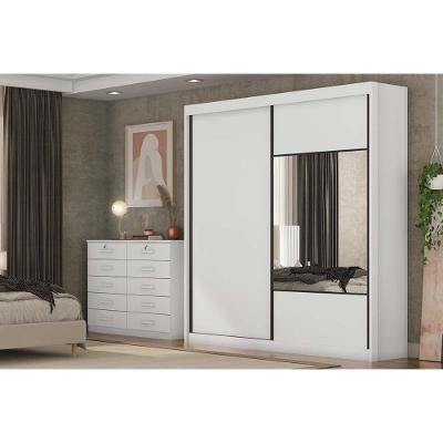 Guarda Roupa Casal 2 Portas de Correr 8 Gavetas Sienna-Versatto Neve MDF Novo Horizonte