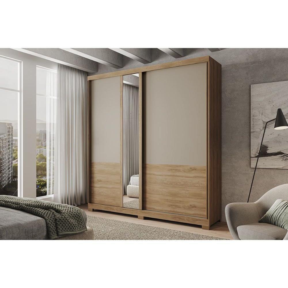 Guarda Roupa Casal 2 Portas De Correr (1 C/ Espelho) E 4 Gavetas Búzios 1179 Flex Freijo Ou Freijo Avela - Carraro - 1