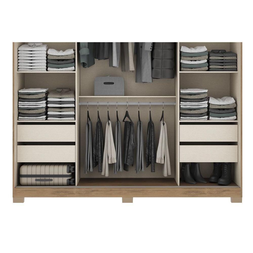 Guarda Roupa Casal 2 Portas De Correr (1 C/ Espelho) E 4 Gavetas Búzios 1179 Flex Freijo Ou Freijo Avela - Carraro - 10
