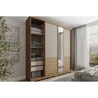 Guarda Roupa Casal 2 Portas De Correr (1 C/ Espelho) E 4 Gavetas Búzios 1179 Flex Freijo Ou Freijo Avela - Carraro