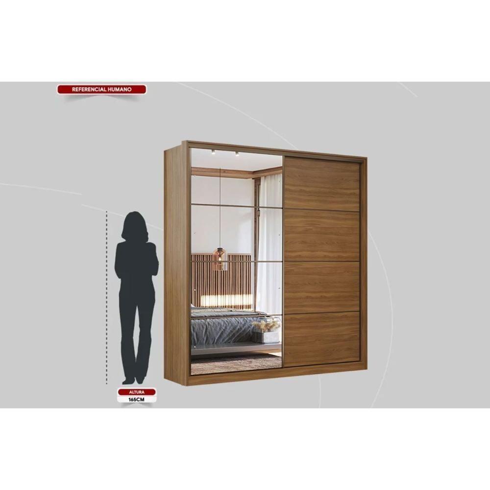 Guarda Roupa Casal 2 Portas De Correr (1 C/ Espelho) E 3 Gavetas Belga Nogueira Touch/preto Prime - Demóbile - 3